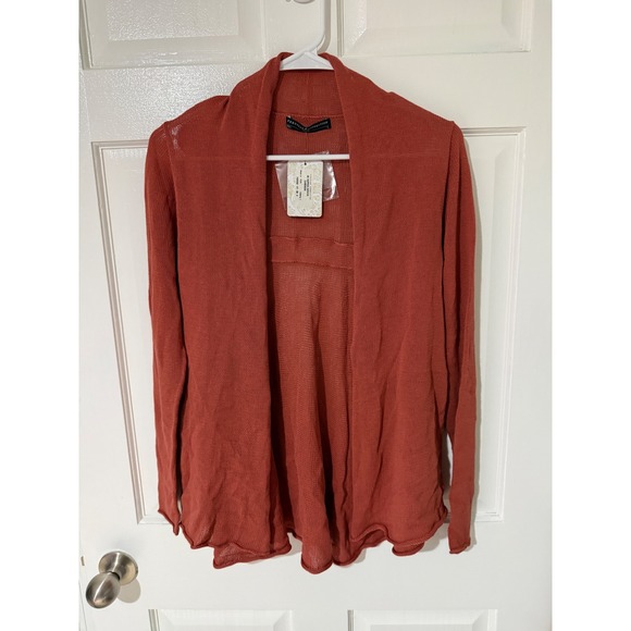 Peruvian Connection Sweaters - PERUVIAN CONNECTION Copper Cardigan Lightweight Knit Open Front Rust Women Small